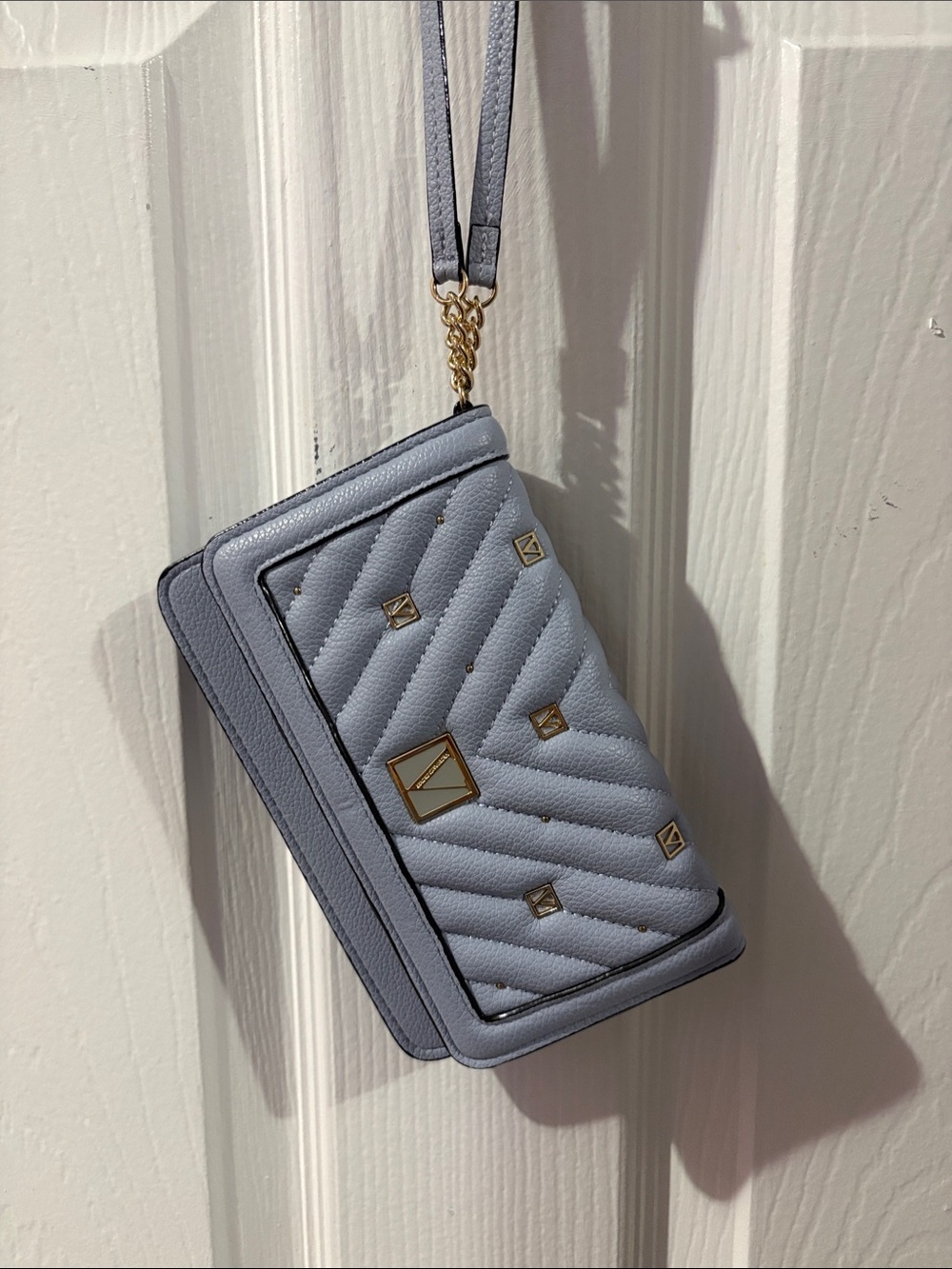 Victoria's Secret Quilted Light Blue Wristlet with Gold Studs